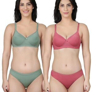 Womens Bra Panty Set||Lighty Padded Combo||Non Wired Bra with Panty||Cotton Blend Bra Panty Lingerie Set