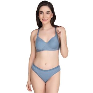 Non Padded Bra Panty Set - Made of Pure Cotton Full Coverage Non Wired Seamless Pushup Soft Cup for T-Shirt Saree Dress Sports Garment for Daily Use Everyday-Grey