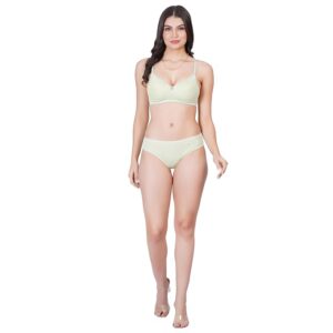Non Padded Bra Panty Set - Made of Pure Cotton Full Coverage Non Wired Seamless Pushup Soft Cup for T-Shirt Saree Dress Sports Garment for Daily Use Everyday-Light Green