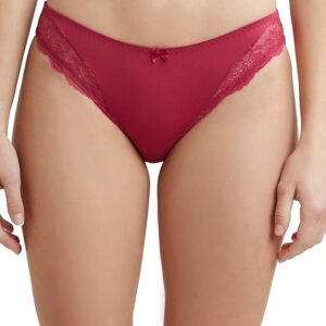 Women's Medium Coverage Soft Touch Microfiber Nylon Elastane Stretch Mid Waist Lace Styled Bikini with StayFresh Treatment-Red
