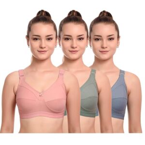 Women's Cotton Bra C Cup Plus Size Non- Padded Wire Free Full Coverage for Heavy Bust Ladies Daily Use Multicolor