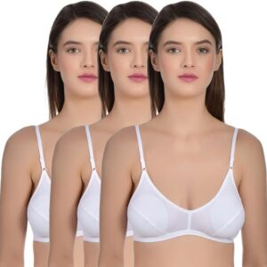 Women's Cotton Non-Padded Non-Wired Low Coverage Regular Bra Pack of 3