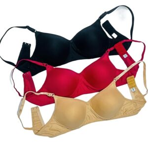 Combo Pack of 3 Women's Cotton Blend Lightly-Padded Wirefree Full Coverage T-Shirt Bras
