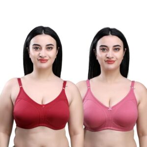 Multicolor Cotton Blend Seamless Full Coverage Non Padded Non-Wired Women Pack of 2 Everyday Bra Combo