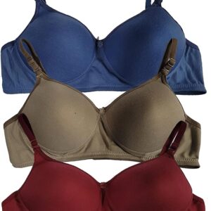 Moda Polycotton Non-Wired Padded Full Coverage Bra, Comfortable Everyday Bra for Women (Pack of 3)