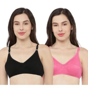 Women's Cotton Rich Wire-Free Non-Padded Bra Combo | Full Coverage & Breathable Comfort | Fancy Lace Design for a Feminine Look | Everyday Support & Soft Feel (Pack of 2)