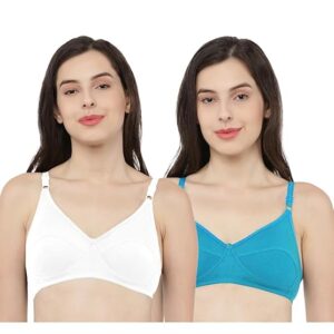 Women's Cotton Rich Wire-Free Non-Padded Bra Combo | Full Coverage & Breathable Comfort | Fancy Lace Design for a Feminine Look | Everyday Support & Soft Feel (Pack of 2 White-Blue)