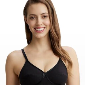 Women's Wirefree Non Padded Super Combed Cotton Elastane Stretch Medium Coverage Cross Over Everyday Bra with Adjustable Straps-Black