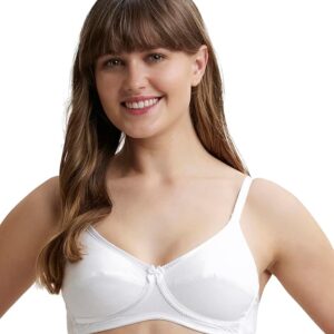 Women's Wirefree Non Padded Super Combed Cotton Elastane Stretch Medium Coverage Cross Over Everyday Bra with Adjustable Straps-White