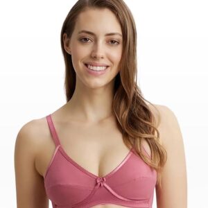 Women's Wirefree Non Padded Super Combed Cotton Elastane Stretch Medium Coverage Cross Over Everyday Bra with Adjustable Straps-Rose Wine