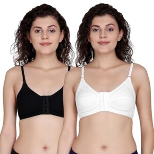 Store Women Cotton Seamless Front Open Non Padded Non Wired Adjustable Strap Comfortable Everyday Regular Bra, Multicolor. Size (32 to 46). Pack of 2