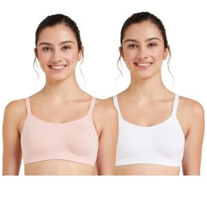 Symbol Women's Cotton Stretch Non Padded Wire Free Full Coverage Camisole Bra (Pack of 2)-White - Blush