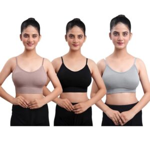 Women's Cotton Wire-Free Full Coverage Lightly Padded Sports Bra - Comfortable & Supportive Everyday Wear - Pack of 3
