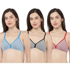 Women's Cotton Rich Wire-Free Non-Padded Bra Combo | Full Coverage & Breathable Comfort | Fancy Lace Design for a Feminine Look | Everyday Support & Soft Feel (Pack of 3)