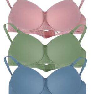 Cotton Blend Light Padded Full Coverage Wire Free Seamless t Shirt Bra for Woman Combo (B-Cup) Free Transparent Straps