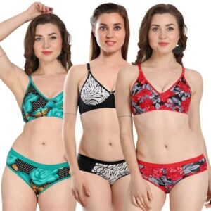 Lingerie Set Soft Cotton Bra & Panty Combo of 3 | Women's Innerwear | Women Stylish Cotton Women Bra Panty Set | Women Lingerie for Honeymoon | Fancy Latest Lingerie.