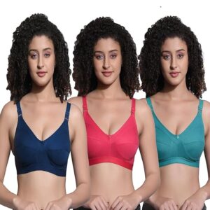 Women's Cotton Mix Non-Padded Wire Free C-Cup Full-Coverage T-Shirt Bra Combo