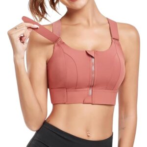 Women Polyester Spandex High Impact Front Zip Sports Bra Longline Fitness Criss Cross Back Crop Tops for Gym, Yoga & Workout-Peach