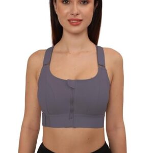Women Polyester Spandex High Impact Front Zip Sports Bra Longline Fitness Criss Cross Back Crop Tops for Gym, Yoga & Workout -  Purple
