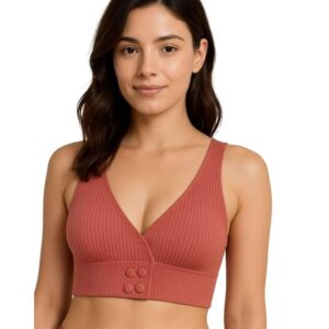 Women's Cotton New Moms Padded Front Open Feeding Bra Maternity Baby Nursing-Peach