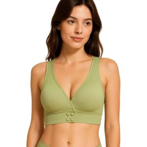Women's Cotton New Moms Padded Front Open Feeding Bra Maternity Baby Nursing-Green