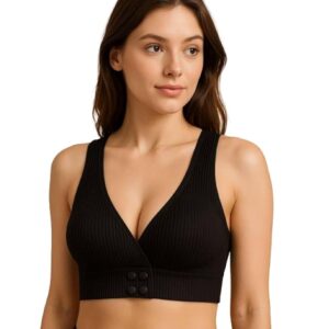 Women's Cotton New Moms Padded Front Open Feeding Bra Maternity Baby Nursing-Black