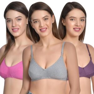Women's Cotton Non-Padded Non-Wired Low Coverage Regular Bra Multicolor Combo Pack of 3