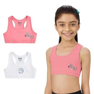Cotton Blended Multicolor Sports Bra | Double Layered & Non Wired | No-Mark Elastic | Seamless | Racerback (Coral, White)