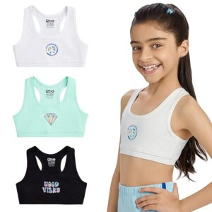 Cotton Blended Multicolor Sports Bra | Double Layered & Non Wired | No-Mark Elastic | Seamless | Racerback (Mint, Black, White)