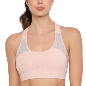 Medium Impact, Side Panel Shaping, Racer Back Women's Cotton Sports Bra - Padding with Removable Cups, Wirefree, High Coverage - PEARL