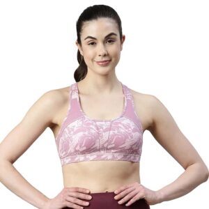 Medium Impact, Side Panel Shaping, Racer Back Women's Cotton Sports Bra - Padding with Removable Cups, Wirefree, High Coverage - MARBLE MAVVE PRINT