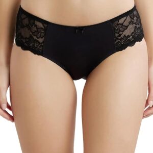 Women's Full Coverage Soft Touch Microfiber Nylon Elastane Stretch Lace Styled Hipster with Stay Fresh Treatment-Black