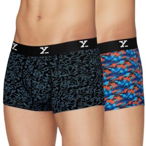 Men's Shuffle Micromodal Regular Fit Printed Antimicrobial Trunks with No Marks Waistband (Pack of 2)