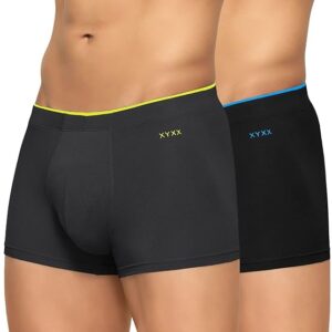 Men's Uno Micromodal Regular Fit Solid Antimicrobial Trunks with No Marks Waistband (Pack of 2)-Coral Grey+Black