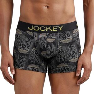 Men's Super Combed Cotton Elastane Stretch Printed Trunk with Ultrasoft Waistband-Black & Empire Yellow