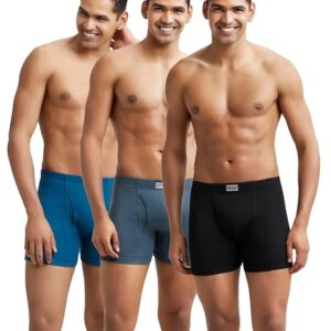 Men's Super Combed Cotton Rib Solid Boxer Brief with Ultrasoft Concealed Waistband (Pack of 3)-Black/Seaport Teal/Deep Slate