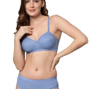 Women's Padded Wire-Free Bra & Panty Set – Soft Polycotton Lingerie (Pack of 1)