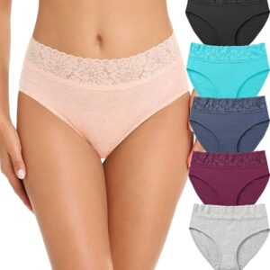 Womens Underwear Cotton Bikini Panties Lace Soft Hipster Panty Ladies Stretch Full Girls Briefs (Multicolor)