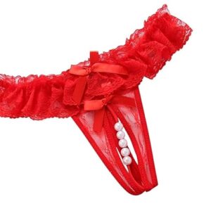 Women's Erotics Pendant Lace and Nylon G-String Thongs Hipster Underwear Comfortable Bikini Everyday Moisture-Wicking Cotton Microfiber Ultra-Soft Stretchy Briefs Panties-Red