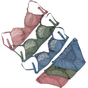 Women's Wire-Free Sexy Lingerie Set for Bridal Cotton Blend Bra & Panty Set with Regular Straps Honeymoon (Pack of 3)