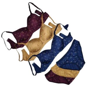 Cotton Printed Padded Bra & Panty Set for Women Lingerie Set Multi Combo Pack of 3