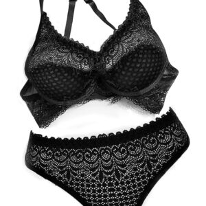 Womens Sexy Lingerie Set for Lace Lingerie Set for Honymoon, Bridal Bra Panty Set and Swimwear-Black