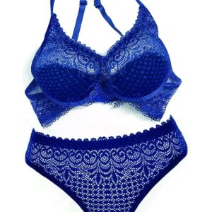 Womens Sexy Lingerie Set for Lace Lingerie Set for Honymoon, Bridal Bra Panty Set and Swimwear-Blue