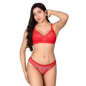 Womens Sexy Lingerie Set for Lace Lingerie Set for Honeymoon, Bridal Bra Panty Set and Swimwear-Red
