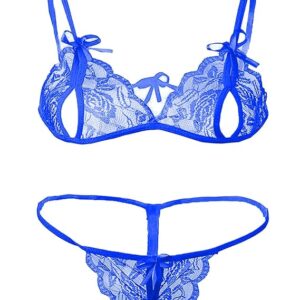 Women Lingerie Lace Babydoll V Neck Chemise Nightwear Babydoll Lingerie for Honeymoon Nightwear Beahwear BeachParty Lingerie with G-String Panty for Wedding Honeymoon Chrismas-Blue
