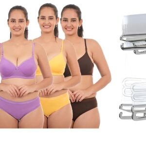 Cotton Padded Bra and Panty Set for Women | Non-Wired | Full Coverage | Soft Cotton | Sexy & Comfortable Dailywear Lingerie Set | Pack of 3