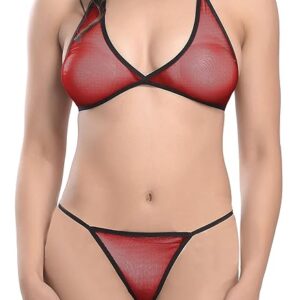 Women Mesh Bra Panty Lingerie Set （Red）