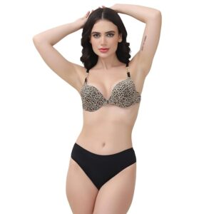 Underwire Pushup Padded Front Open Sexy Bra Panty Set with Chain Strap