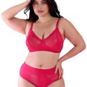 Gorgeous Bridal Honeymoon Cotton Designer Bra Panty Set Lace Push Up Non-Wired Solid Lingerie Lace Bra and Hipster 50MM Broad Belt Panty Set for Women and Girls Lingerie Set-Rani